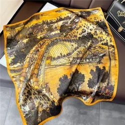 New 100% Pure Silk Scarf 2023 Women Pashmina Foulard Square Small Headband Fashion Print Neckerchief Scarves Bandana Hijab