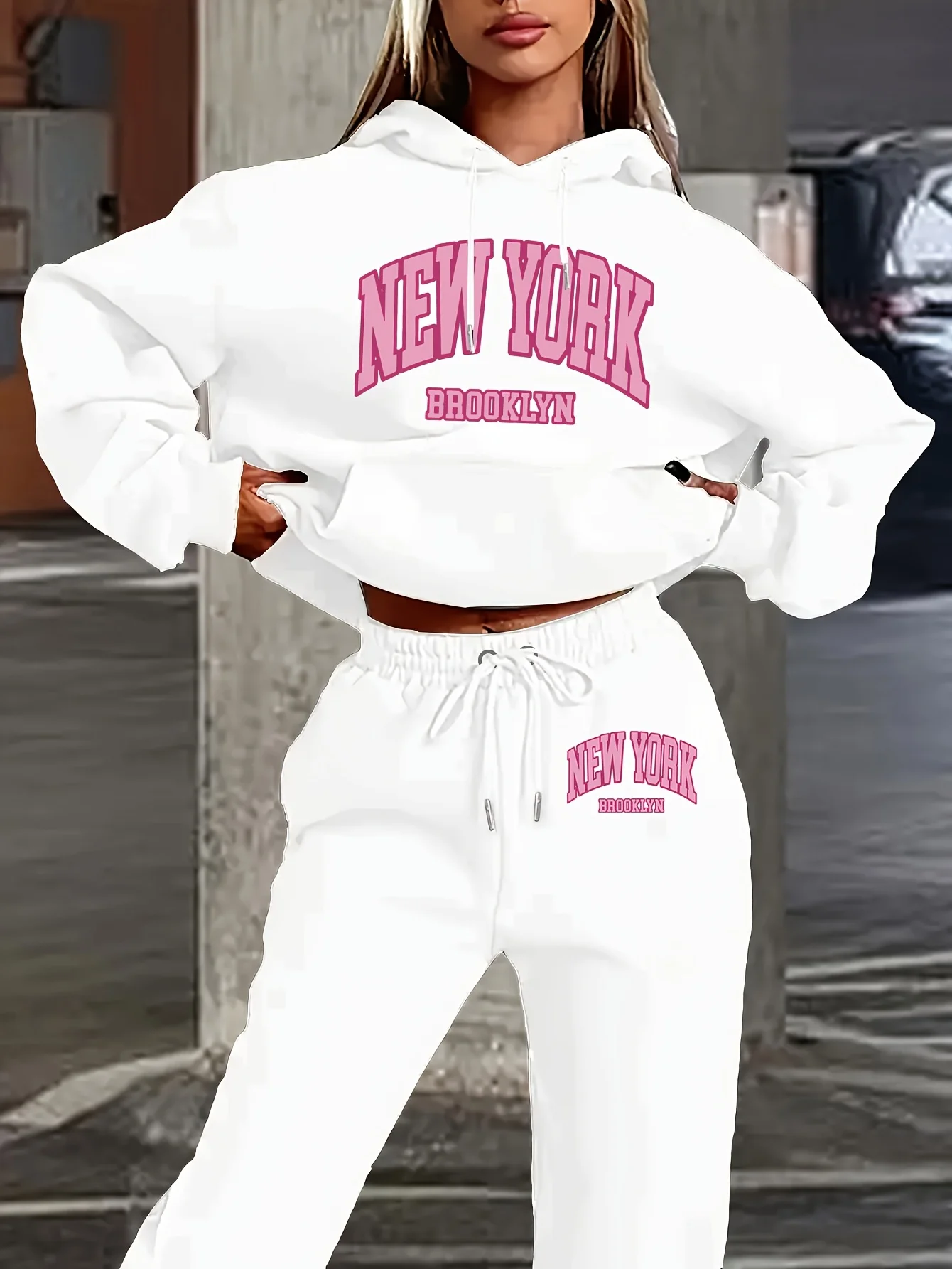 Women 2Pcs Letter Print Outfit, Hoodie and Sweatpants Set, Ladies Casual Long Sleeve Hooded Tracksuit, Daily Streetwear