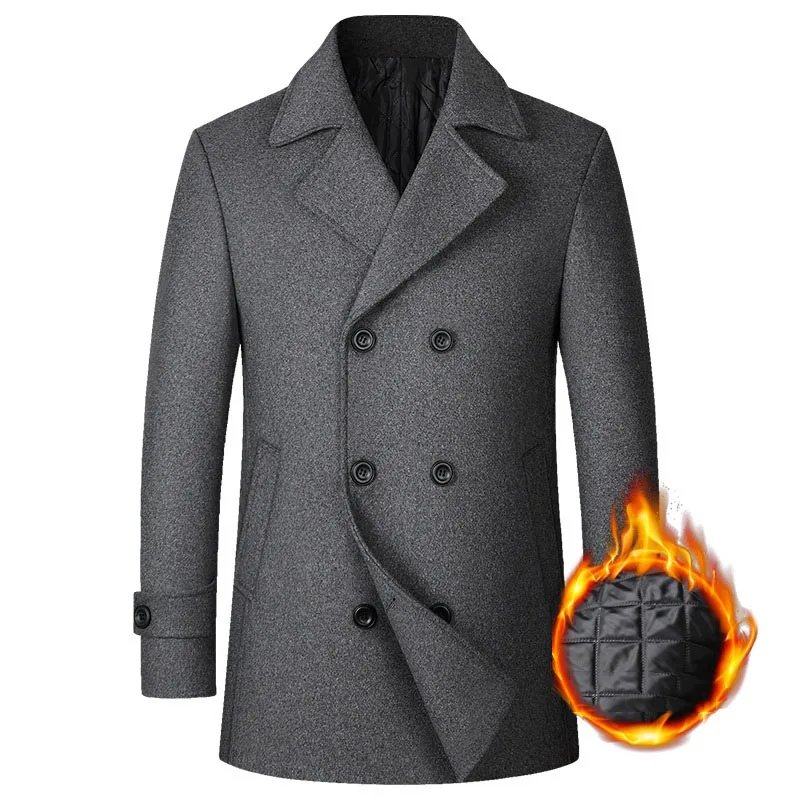 New Winter Wool Coat Slim Fit Jackets Mens Casual Warm Outerwear Double-breasted Lapel Jacket Coat Men Pea Coat DROP SHIPPING