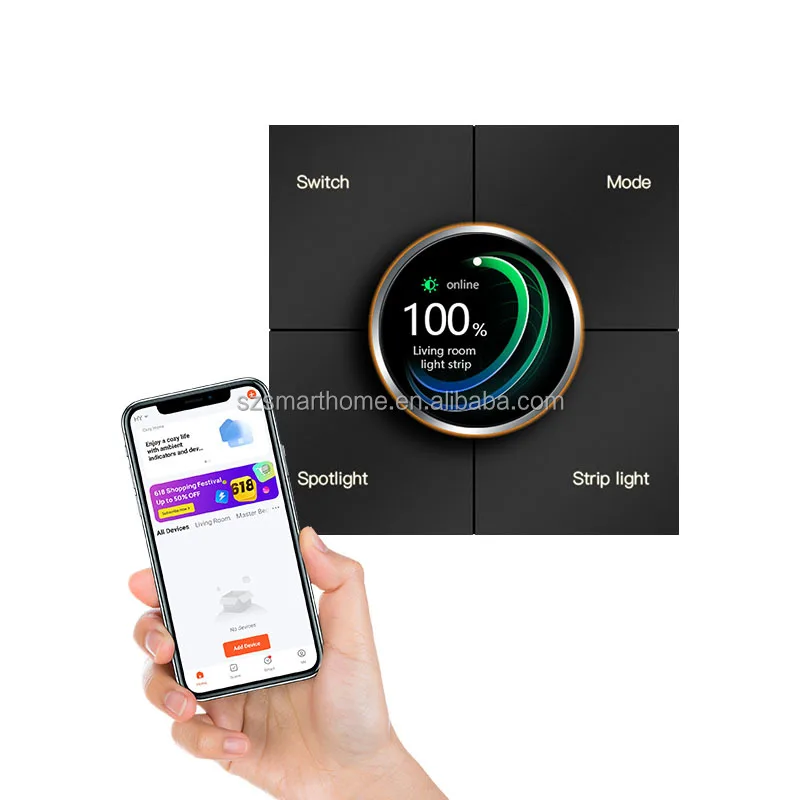 hit productNew Knob Dimming Switch with 3 Gang Relay Smart Light Switch Gateway with Tuya Mobile APP  Switch Control, and Screen