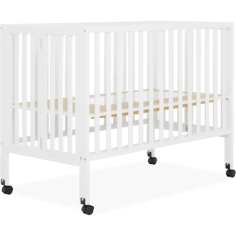 Quinn Full-Size Folding Crib In White, Removeable Wheels