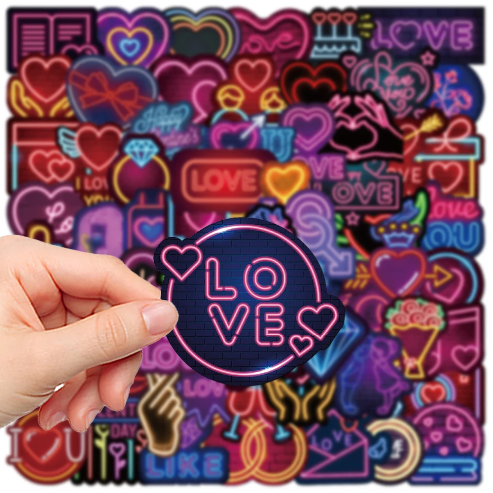 10/30/63PCS Neon Style Valentine’s Day Series Graffiti Love Stickers Suitable for Laptop Helmets Cup Desktop Decoration Stickers