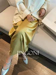 Satin Skirt Y2k Women Clothing 2024 Woman Autumn Trend Korean Style Vintage Elegant Lolita A Line Long New Balloon High Waist