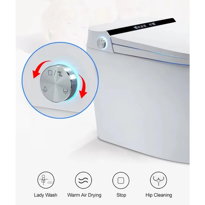 Toilet Cerdas Wc Pintar Otomatis Elektrik Keramik Tanpa Tangki Siram Kaki Satu Bagian Pemasangan Lantai Portabel dengan Fungsi Bidet