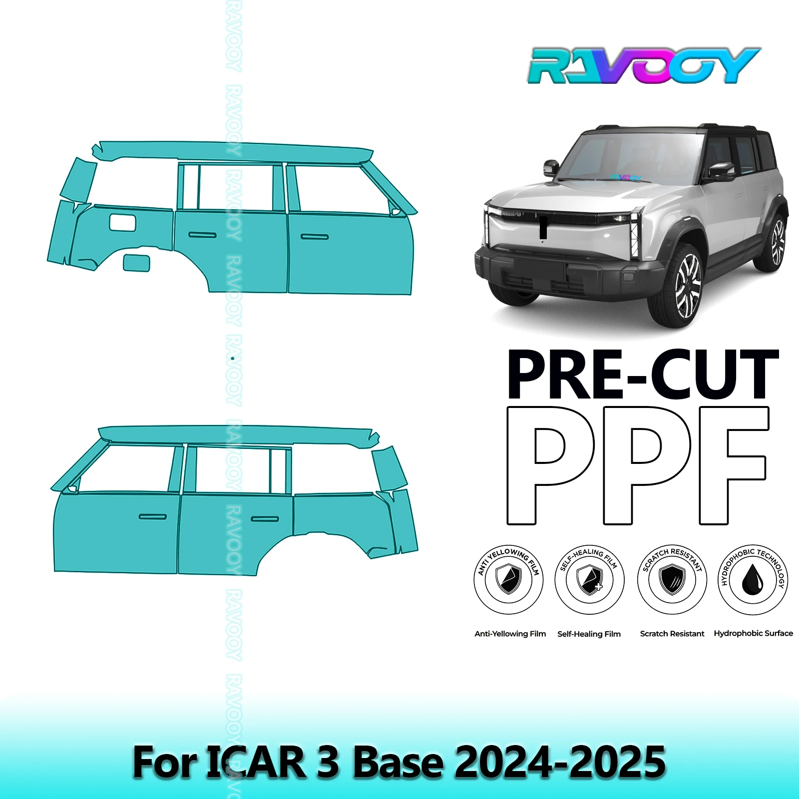 

For ICAR 3 Base 2024-2025 8.5mil Clear Matte Pre-Cut PPF Door & A/B Pillar Kit TPU Paint Protection Film Set
