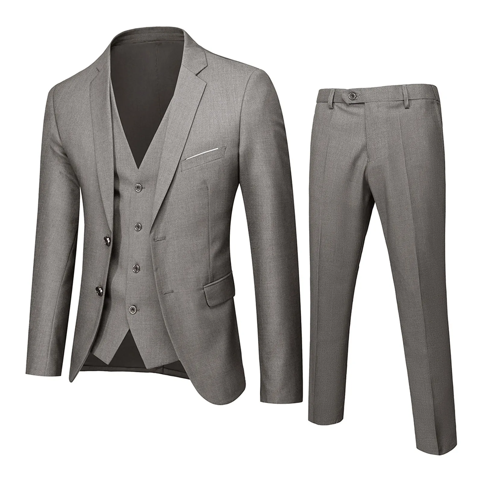 Conjuntos de 3 piezas para hombre, trajes de negocios, chaleco, pantalones, abrigos azules, chaquetas formales elegantes para fiesta de boda, traje