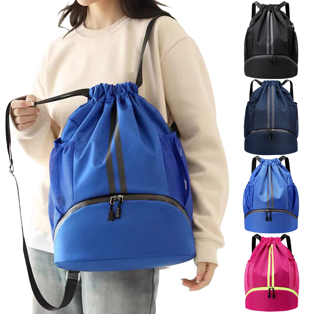 Bolsa de basquete com cordão e compartimento para sapatos, bolsa para esportes ao ar livre, separação seca e molhada, mochila para caminhadas e escalada para homens e mulheres