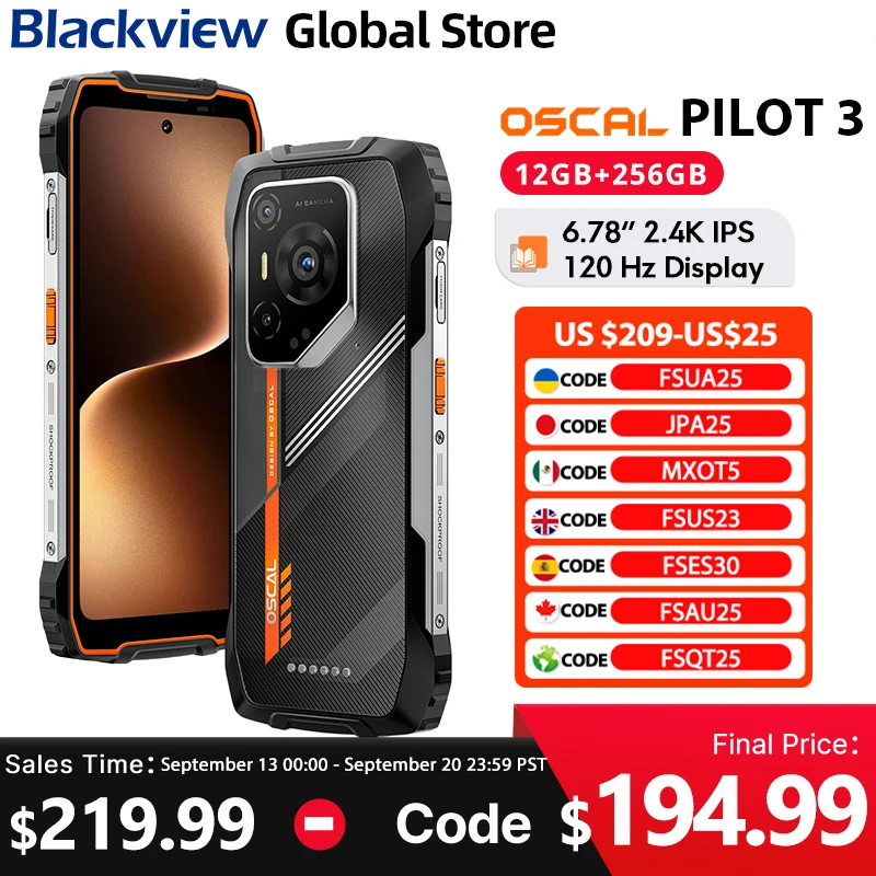 Blackview Oscal PILOT 3 Rugged Phone 5G MediaTek Dimensity 6300 6.78-inch 2.4K IPS 120Hz Display 50MP 7500mAh NFC Cellphone