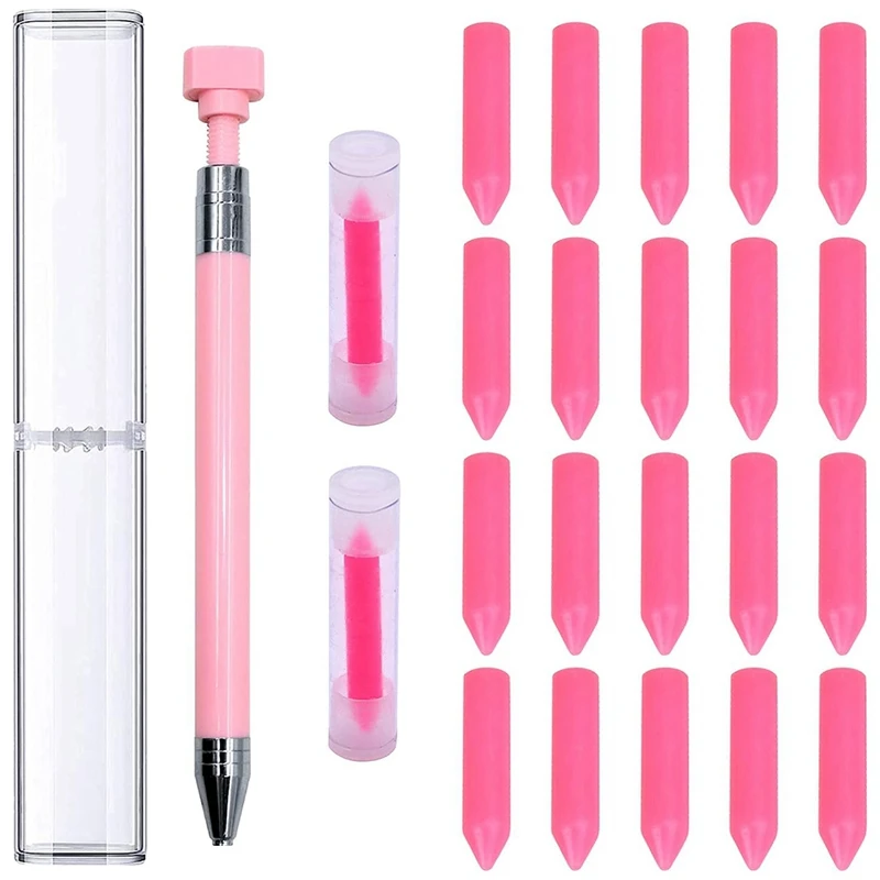 34 Pcs Rotating Glue Point Drill Pen Kit 2 Pcs Refillable Wax Pen With 32 Pcs Wax (Pink)