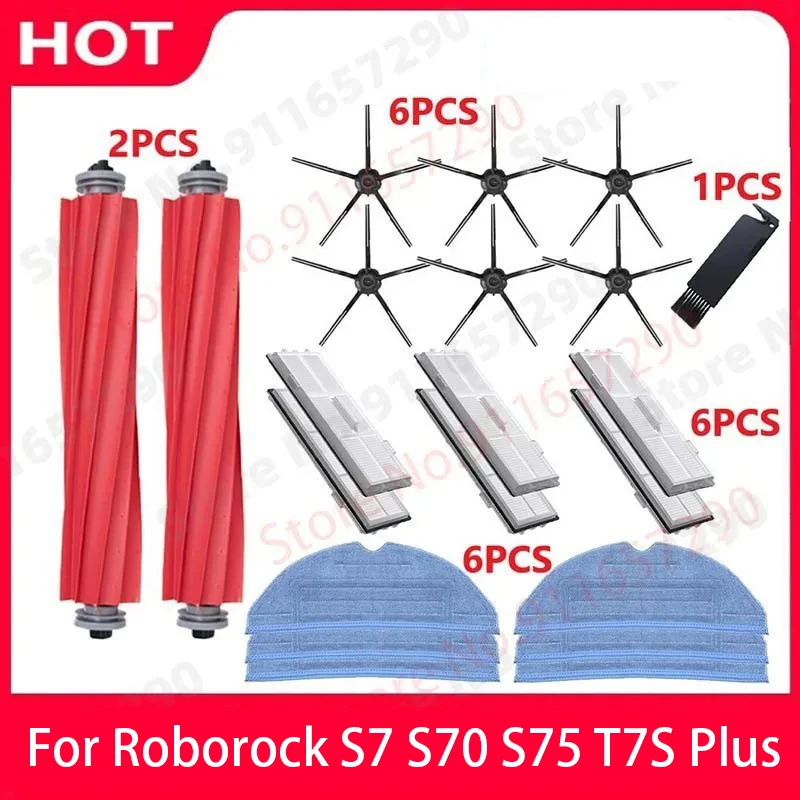 Roborock S7 S70 S75 S7Max S7MaxV T7S Plus Hauptbürste, Seitenbürste, Wischtücher, HEPA-Filter-Set, Zubehör für Roboterstaubsauger