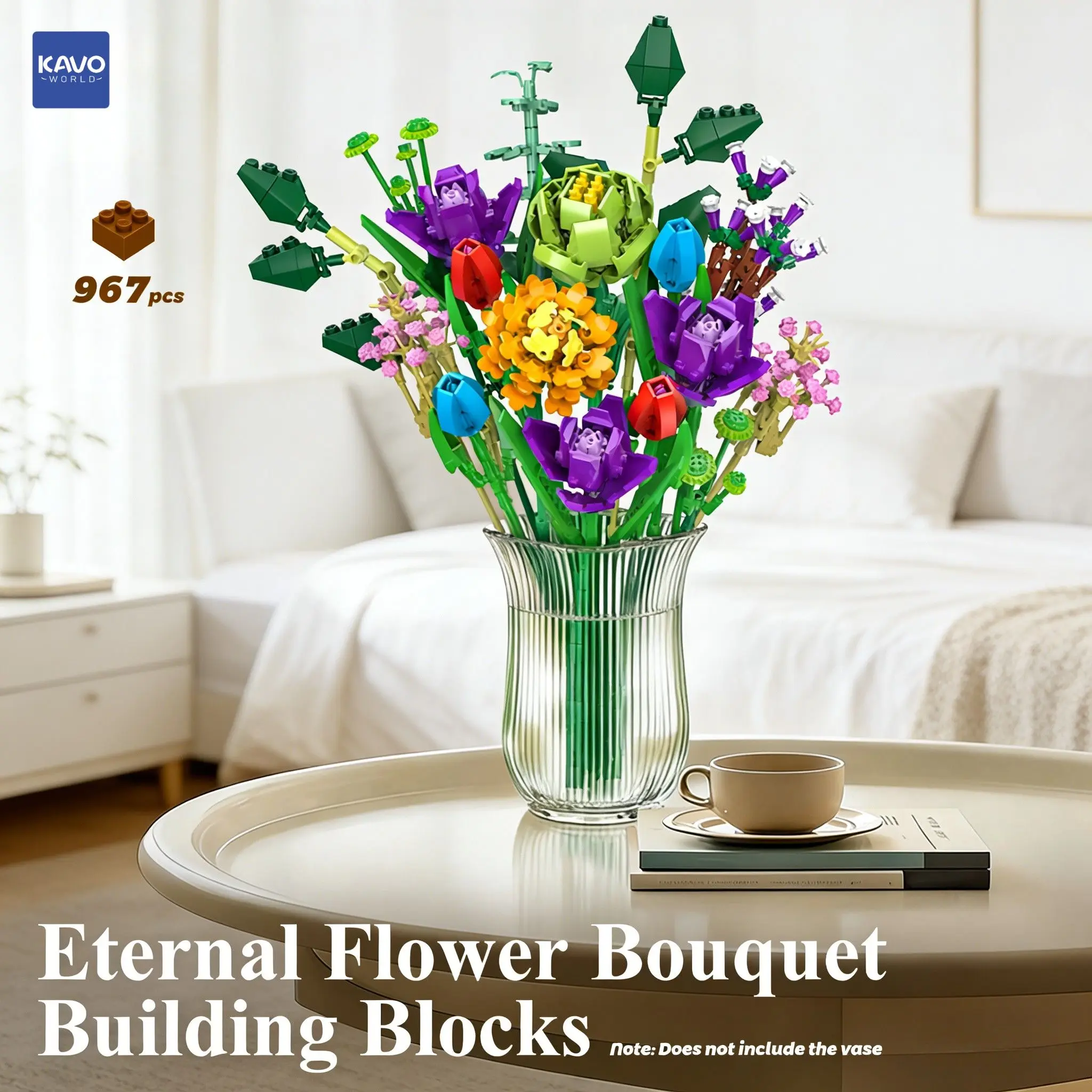 

KAVOWORLD 967 деталей: Набор строительных блоков для создания букета цветов (антистресс), DIY композиция из цветов, идеально подходит для декора стола и вечеринок
