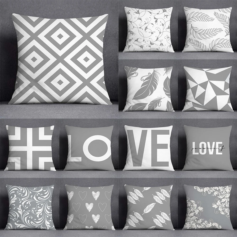 45x45cm gray white minimalist geometric printed pattern cushion cover for home living room sofa office decoration pillowcase