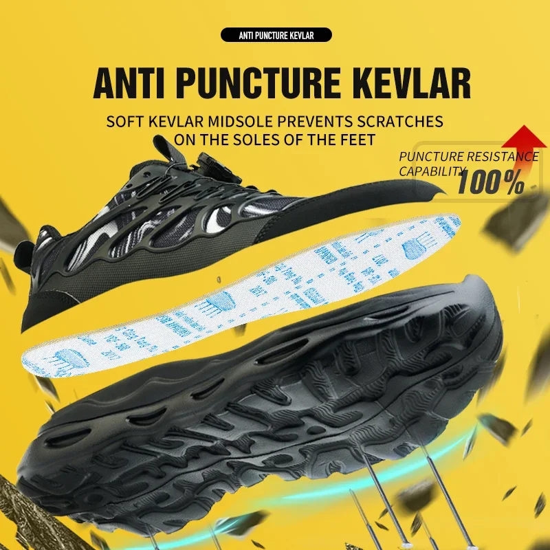Men Steel Toe Work Shoes Indestructible Security Work Sneakers Protective Safety Boots Size 47 48 Rotating Button Safety Shoes
