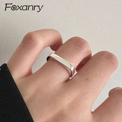 Foxanry Minimalist Silver Color Party Rings for Women Couples New Fashion Simple Smooth Geometric Birthday Party Jewelry Gifts