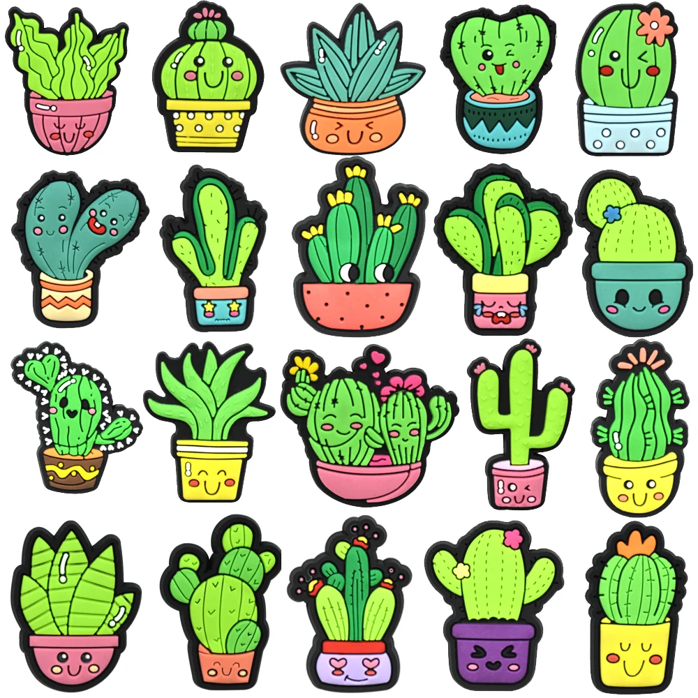 

Sales 1Pcs PVC Cactus Shoe Charms Pin for Crocs Accessories Charms Wristband Decorations Buckle Kids Women Party Gifts