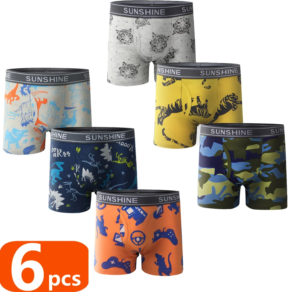 1/3/6 pcs Boys Boxer Briefs Sets 2025 New Kids Cotton Underwear Boy Underpants Teenager Dinosaur Print Soft Children Panties