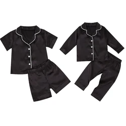 2020-09-09 Lioraitiin 1-7T Toddler Baby Black Satin Pajamas Infant Boy Short/Long Sleeve Pants Sleepwear Casual 2PCS Homewear