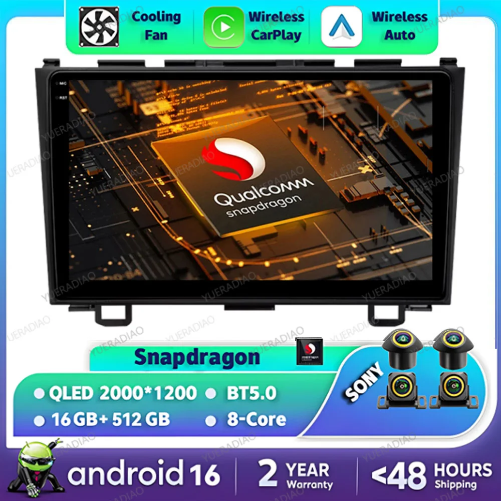 Radio para Auto Android 16 con Qualcomm para Honda CR-V 3 RE CRV 2007 - 2011, Carplay, Android Auto, Reproductor Multimedia de Video, 4G, WIFI, GPS, Navegación