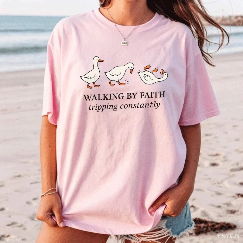 Walking By Faith T Shirt Men Women Christian Tshirt Religious Cotton Short Sleeve Round Neck Printed Tee Shirt Streetwear Tops