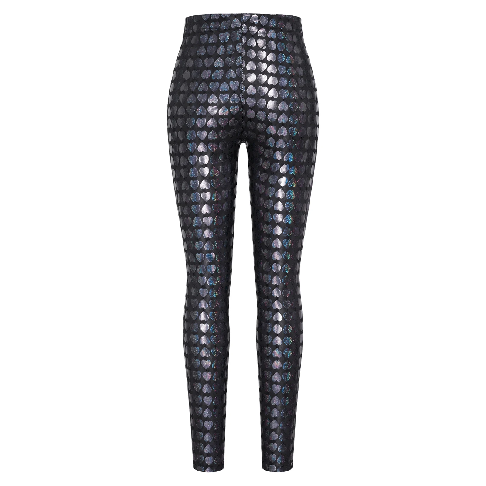 Kids Boy Girls Metallic Heart Print Leggings Disco Outfit Children's Shiny Skinny Pants for Hip Hop Jazz Dance Stage Performance