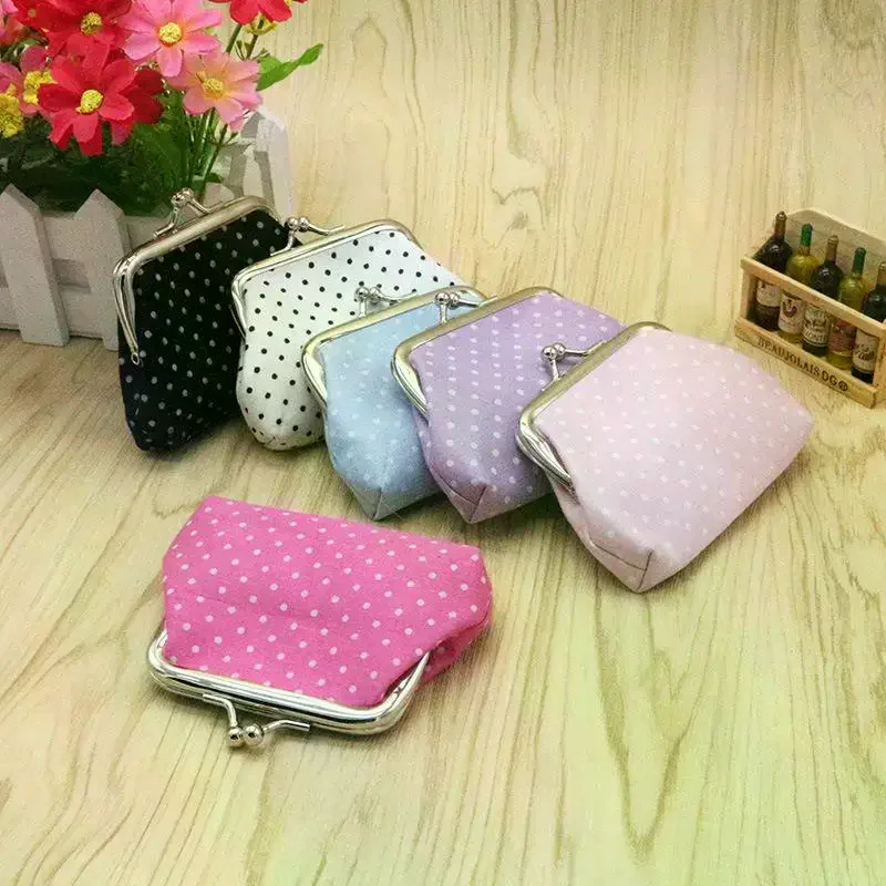 Mini Women's Coin Purse Polka Dot Lightweight Kiss Lock Pocket Pouch Practical Gift for Daughter Sister Friend