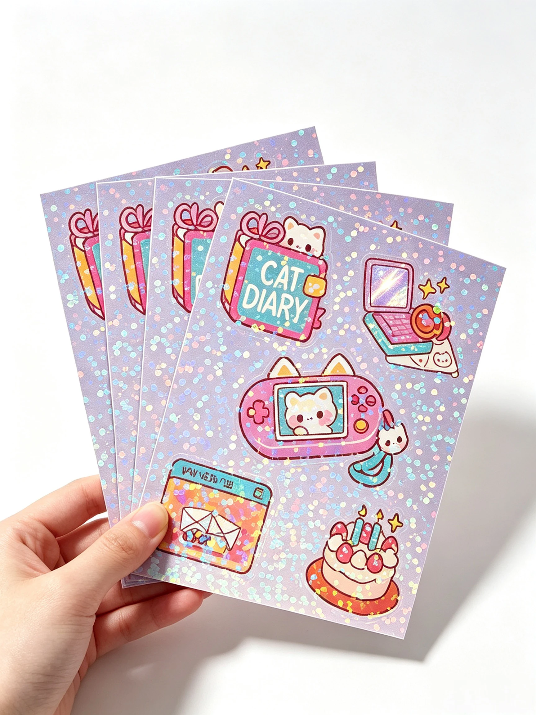 Custom Glitter Kiss-Cut Cartoon Stickers Sheets Creative Die-Cut Decorative Stickers for Handmade Journals And Cute Notebooks