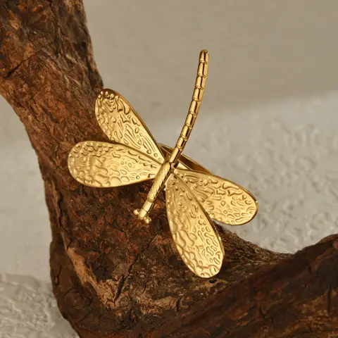 महिलाओं और पुरुषों के लिए ट्रेंडी विंटेज अतिरंजित बड़ी ड्रैगनफ्लाई ओपन रिंग्स स्टेनलेस स्टील स्टेटमेंट गोल्ड कलर रेट्रो रिंग ज्वेलरी गिफ्ट 8 best sales बड़े आकार की अंगूठी - №3