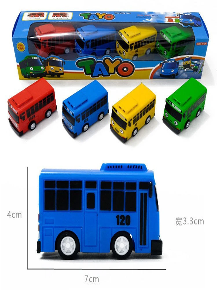 Korean Anime Tayo the little bus mini Plastic Pull Back Blue Tayo Gani Yellow Lani Green Red Rogi car model for kids Boy gift