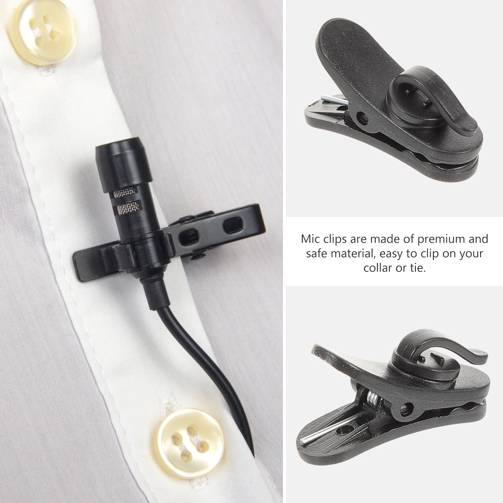 

20 Pcs Microphone Clips Collar Tie Replacement Black Holder Clamps Durable Material Hands Free Speaking Singing Performances