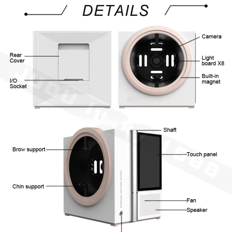 3D facial analysis AI intelligent skin analyzer Wrinkle analysis to detect skin moisture Pigment precipitation analysis nose