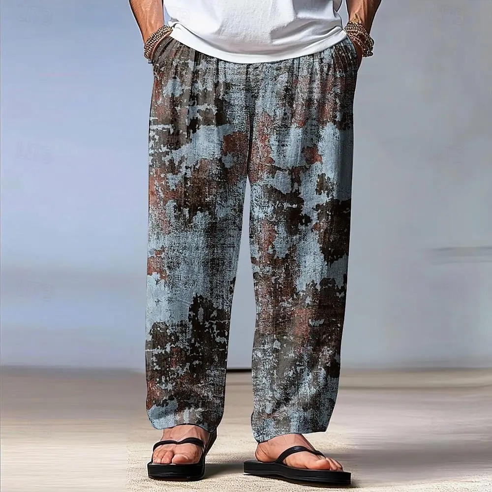 

2026 Fall Men's Retro Abstract Art Pants Trousers Mid Waist Drawstring Elastic Waist Casual Outdoor Wide-leg Trousers For Mens