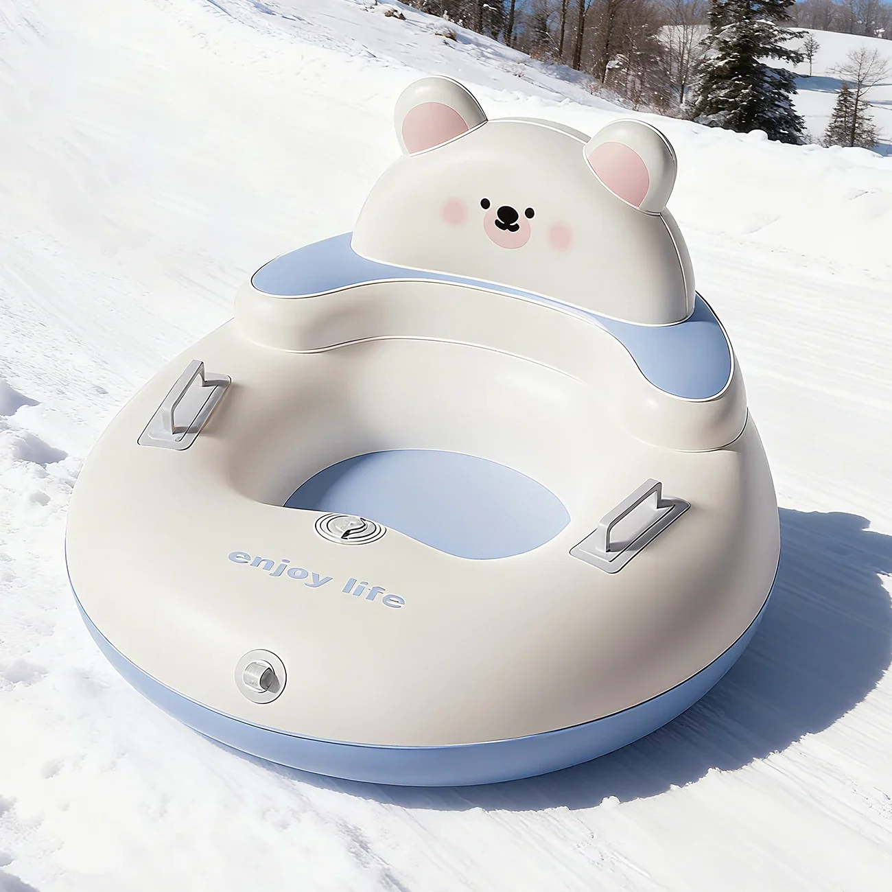1PC Inflatable Snow Tube with Backrest & Handles, Thickened Heavy Duty Sled for Adults Kids, Outdoor Sledding Sports Toys
