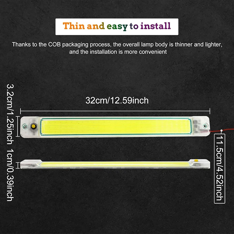 COB LED Interior Light Bar 2PCS - 84LEDs Ultra-Bright 6000K White Car Ceiling Lamp for Van, Truck, RV, Camper, Boat 12V-24V DC