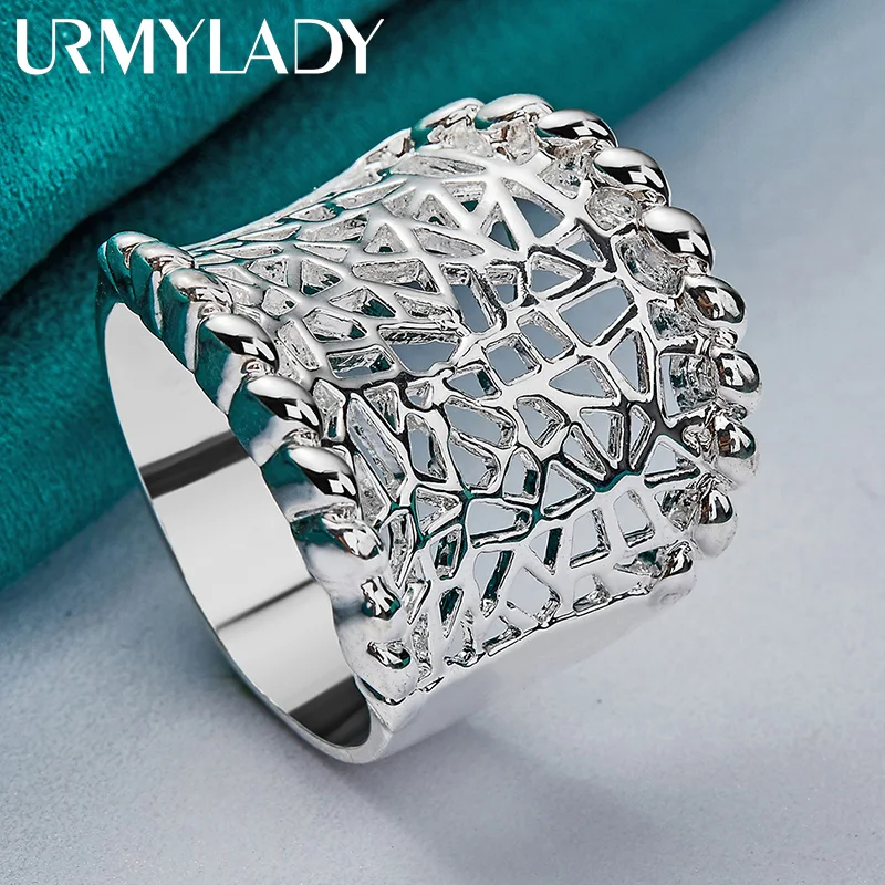 URMYLADY 925 Sterling Silver Concave Hollow 7-10 # Ring For Women Wedding Party Fashion Charm Jewelry