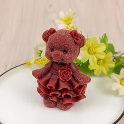 Silicone Teddy Bear Molds, Wearing Dress, Bowtie, Rose, Teddy Bear Molds, 3D Animal Candle Mold, Clay Resin, Birthday, DW0490