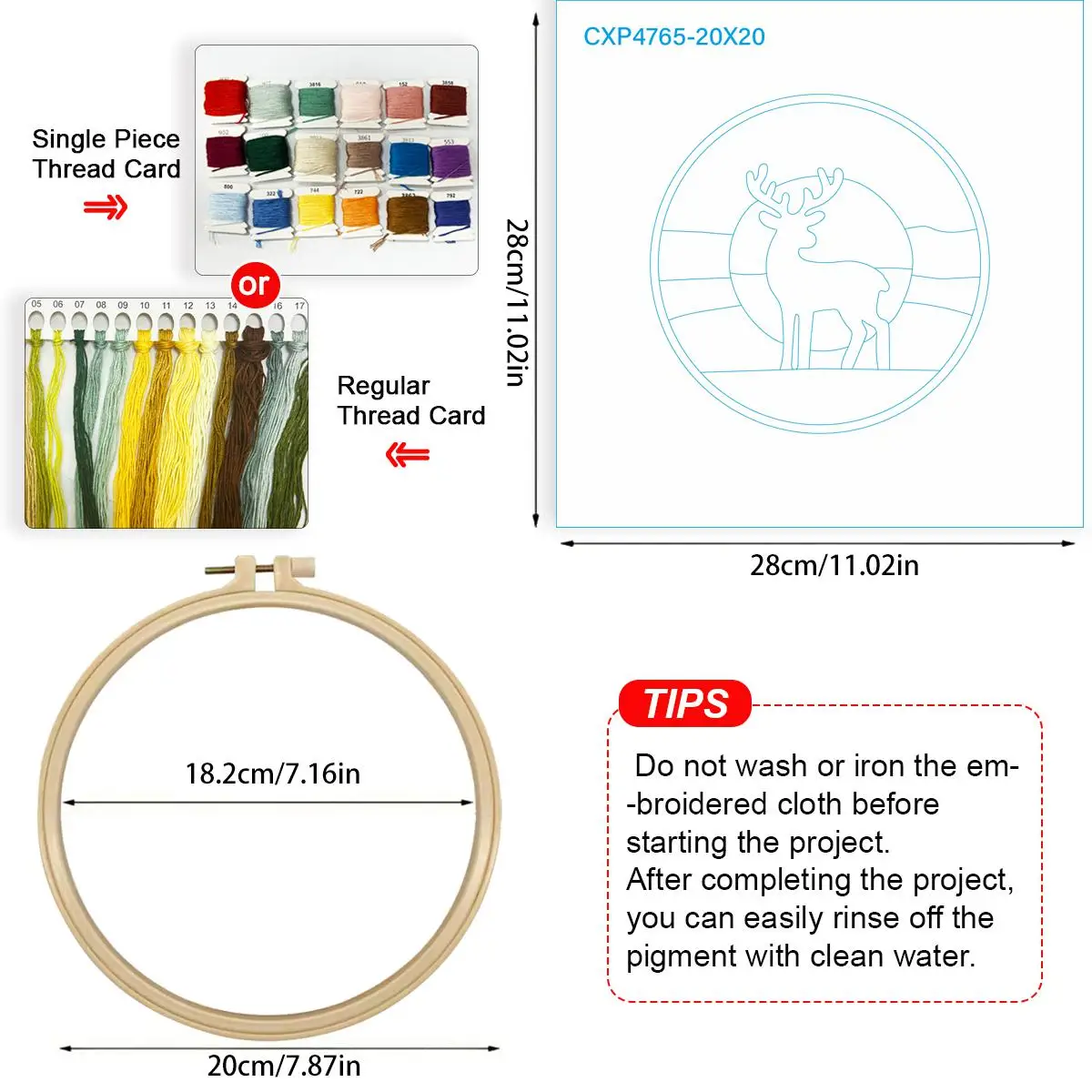 1 Stück 20X20CM/15X15CM 7,87/6,3 Zoll Elch-Stickerei-Starter-Kit DIY-Kit DIY-Stickerei-Set Handarbeiten Heimdekoration Nadelkunst – Detail 5