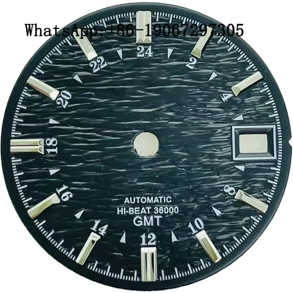 

28,5 мм радиальная речная вафельная текстура синий люм циферблат подходит для NH35/34 автоматический механизм серебряный корпус NH35 GMT Mod Parts