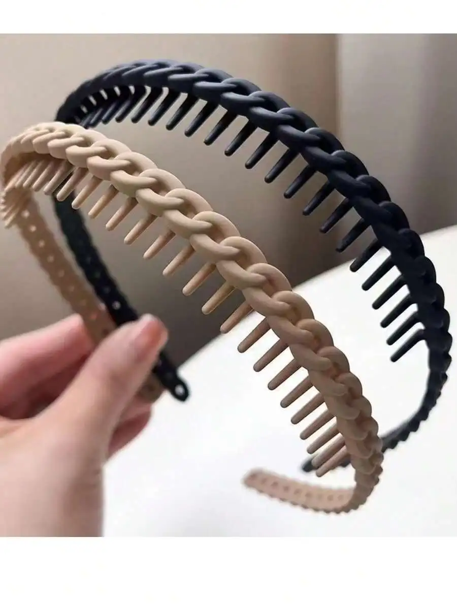 4pcs Black Wavy Toothed Headbands, Simple, Non-Slip, Suitable For Women & Men Hairstyle, Face Washing, Skin Care, Zig Zag