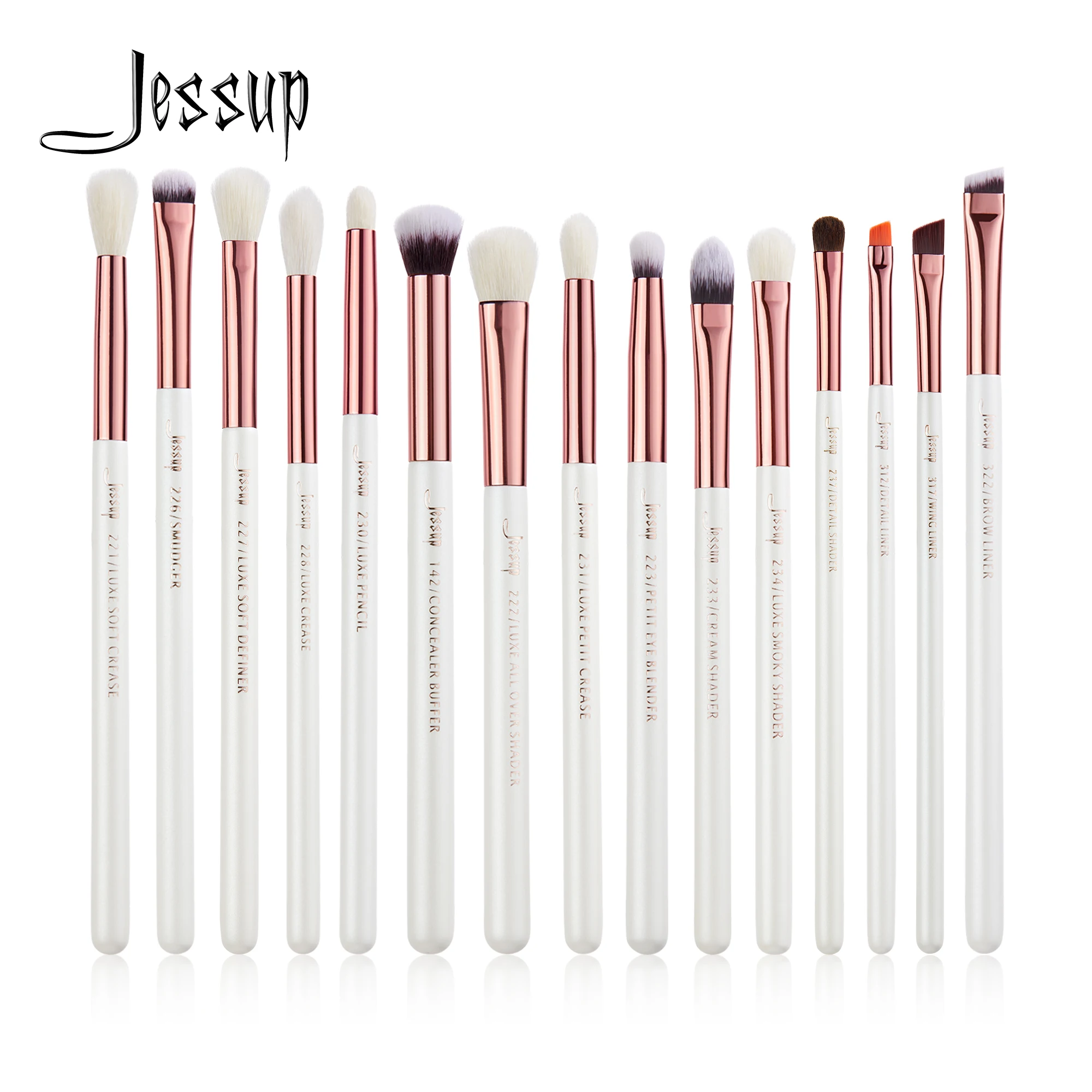 Jessup Makeup Brushes Set 15pcs Eye Brushes set Natural-synthetic Eyeshadow Eyeliner Eyebrow Blending Pearl White T217