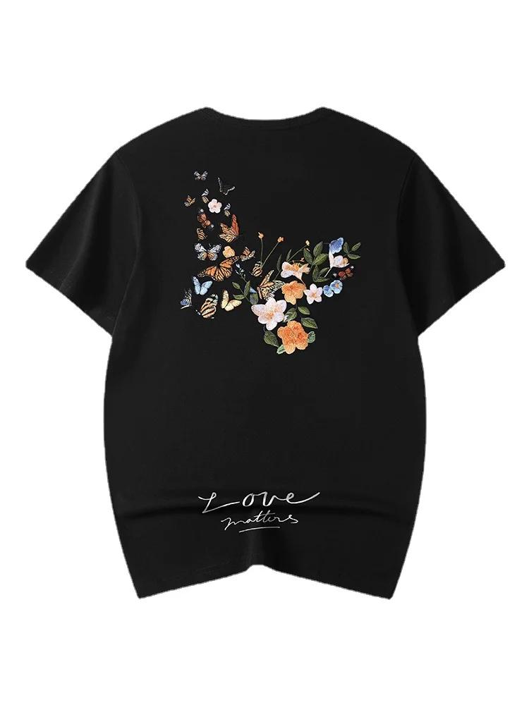 Summer Embroidery T Shirt Men Women Butterfly Harajuku T Shirt Fashion Graphic Tees Short Sleeve High Street Couple Clothes 2023