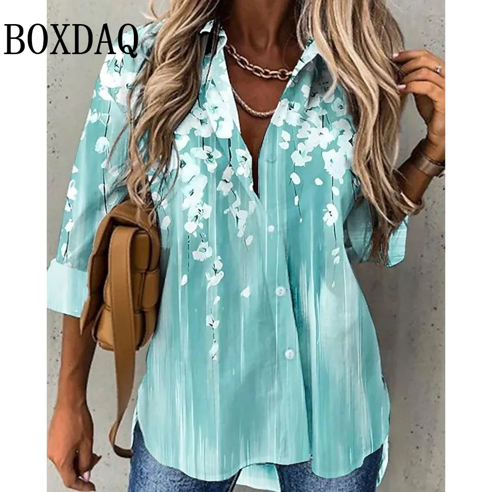 Hot Sale Elegant Women's Long-Sleeved Shirt 3d Green Print Fashion Tie Dye Lapel Shirts Retro Blouse Tops For Office Lady Spring