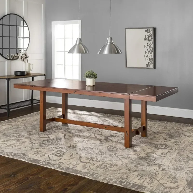 Rustic Farmhouse Wood Distressed Dining Room Table with Expandable Leaf Kitchen