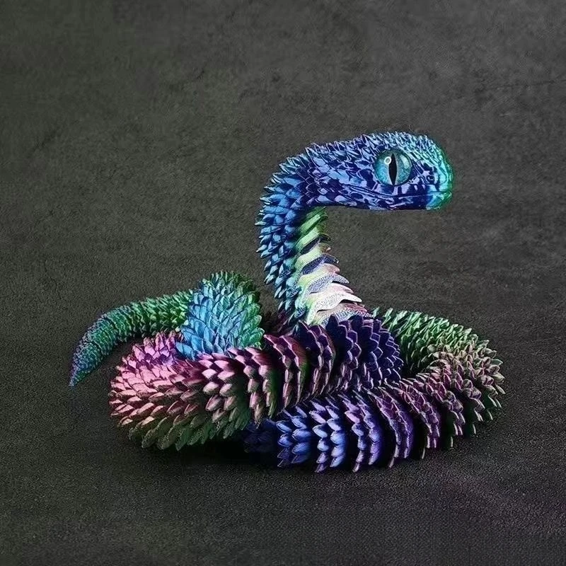 

2025 30cm Dazzling Snake Simulation Animals Figurine Toys 3D Printed Creative Viper Home Office Desktop Ornament Cool Gifts