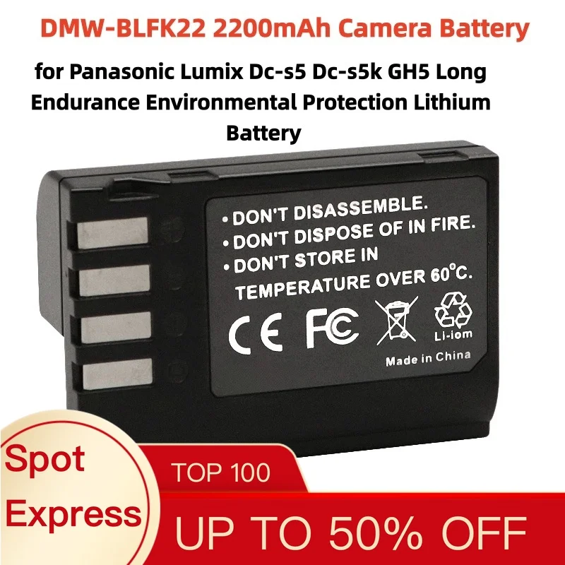 DMW-BLFK22 2200mAh Camera Battery for Panasonic Lumix Dc-s5 Dc-s5k GH5 Long Endurance Environmental Protection Lithium Battery