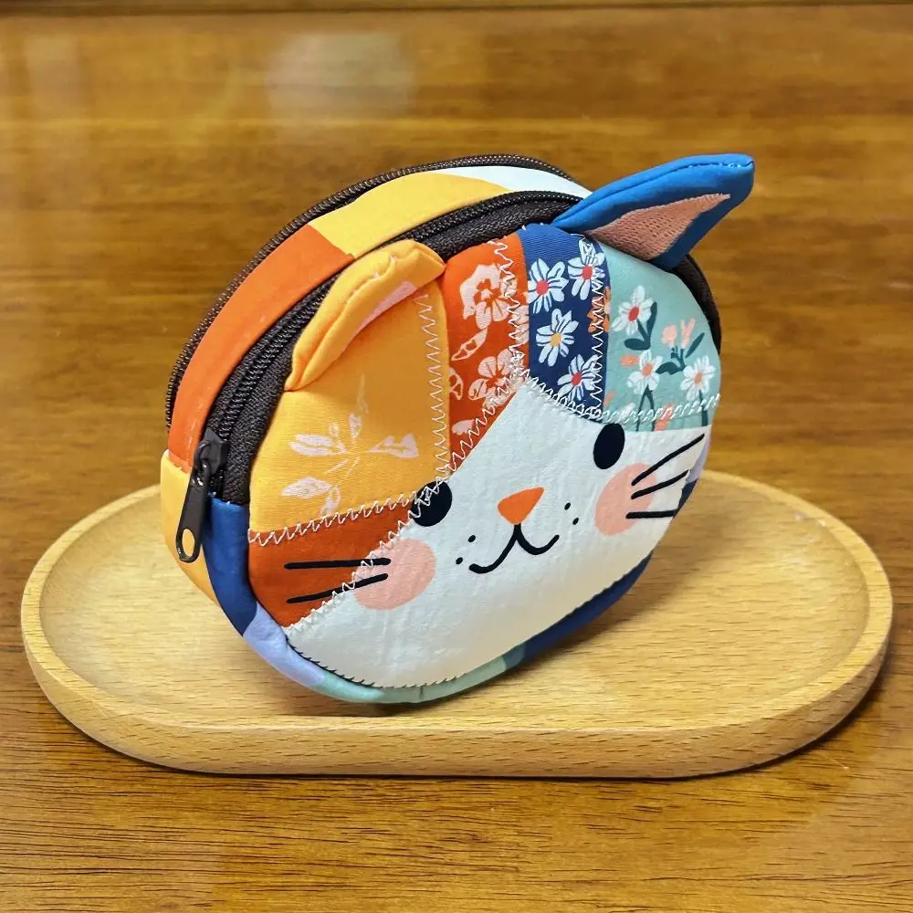 High Quality Patchwork Coin Purse Cat Zipper Design Makeup Bag Travel Storage Bag Women Girls