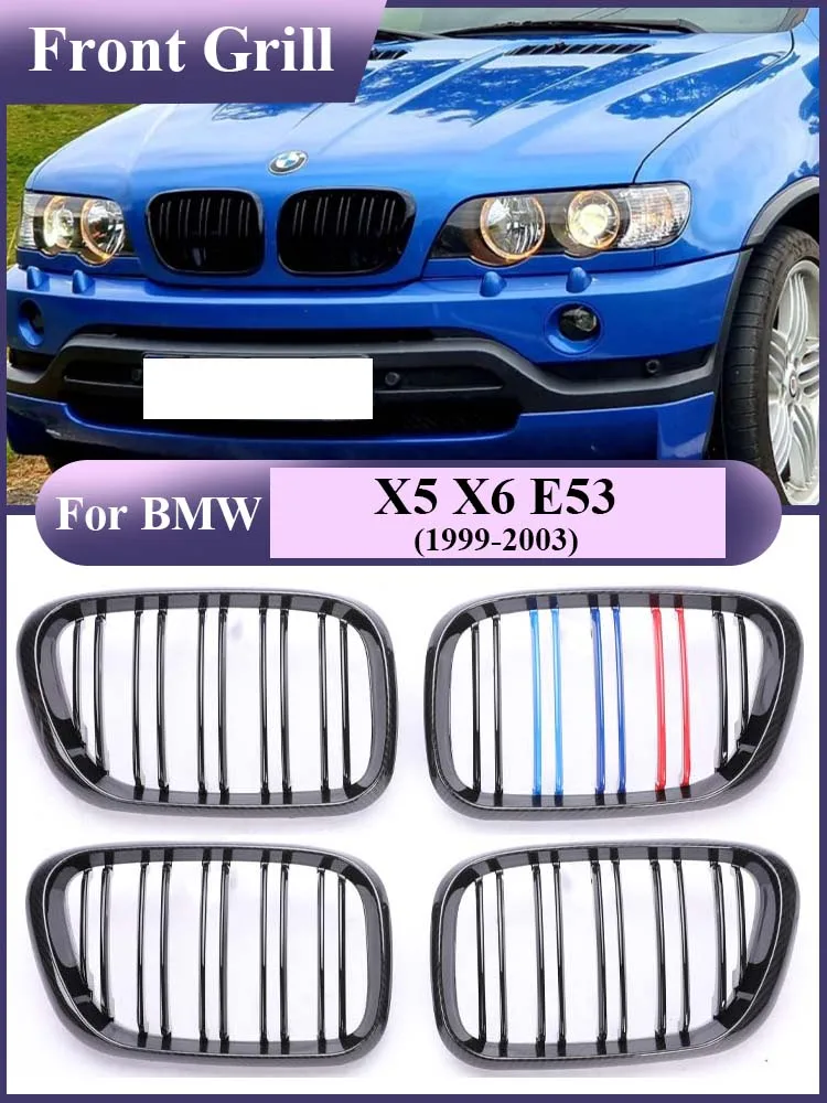 

Carbon Fiber Intake Lower Front Bumper Kidney M Color Grille Gloss Black Radiator Grills Car Styling for BMW E53 X5 X6 1999-2004