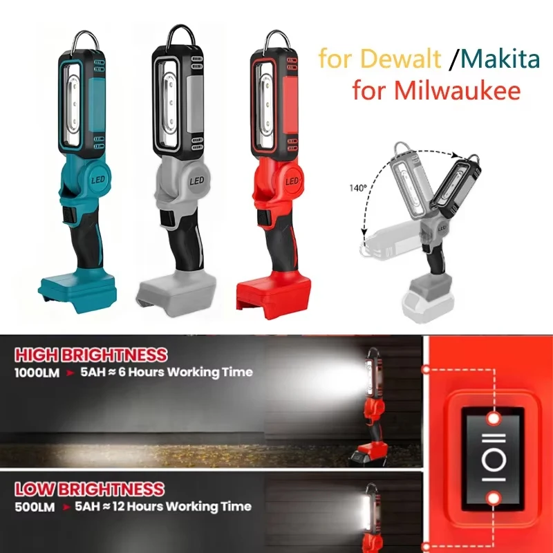 

Беспроводной светодиодный рабочий фонарь для аккумулятора Makita/Dewalt/Milwaukee 18 В 20 В ﻿ Многофункциональный фонарик мощностью 300 Вт. Аварийные светильники.