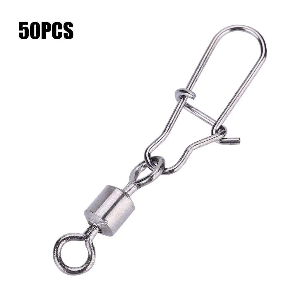

50PCS Stainless Steel Fishing Swivels & Snaps, Ball Bearing Rolling Hook Connectors for Carp Tackle, Sizes 2# to 8#
