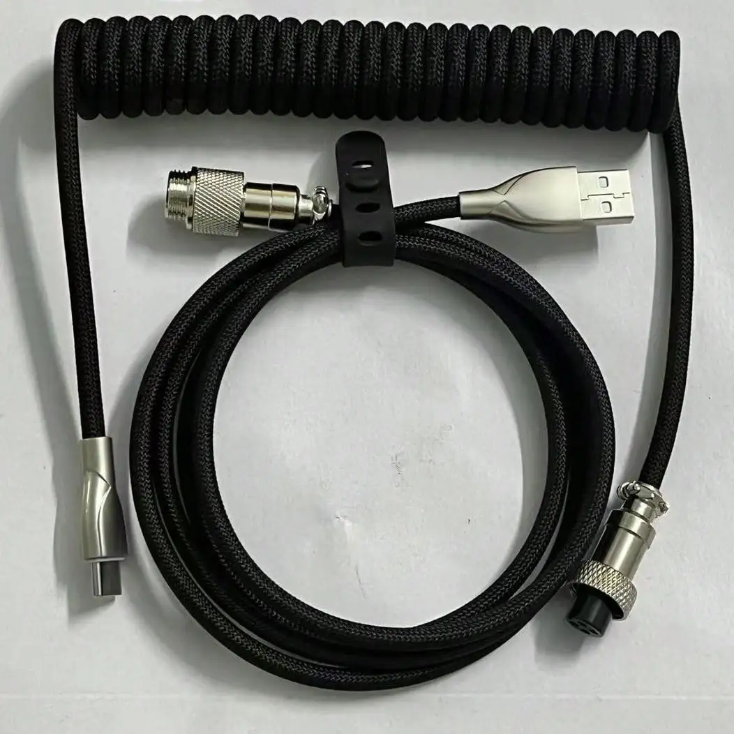 1.5m 2-Section Type-C To Usb Metal Adapter Connector Detachable Aviator Double-Sleeved Set For DIY Gaming Mechanical Keyboards