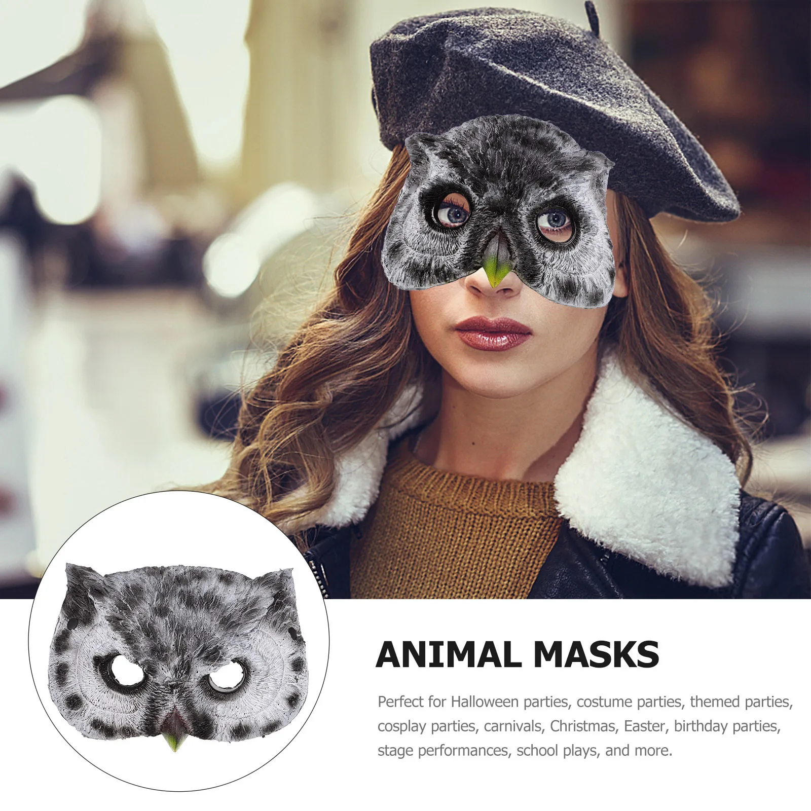 

Owl Mask Halloween Masquerade Cosplay Costume Prop Realistic Design Lightweight PU Animal Masks for Adults